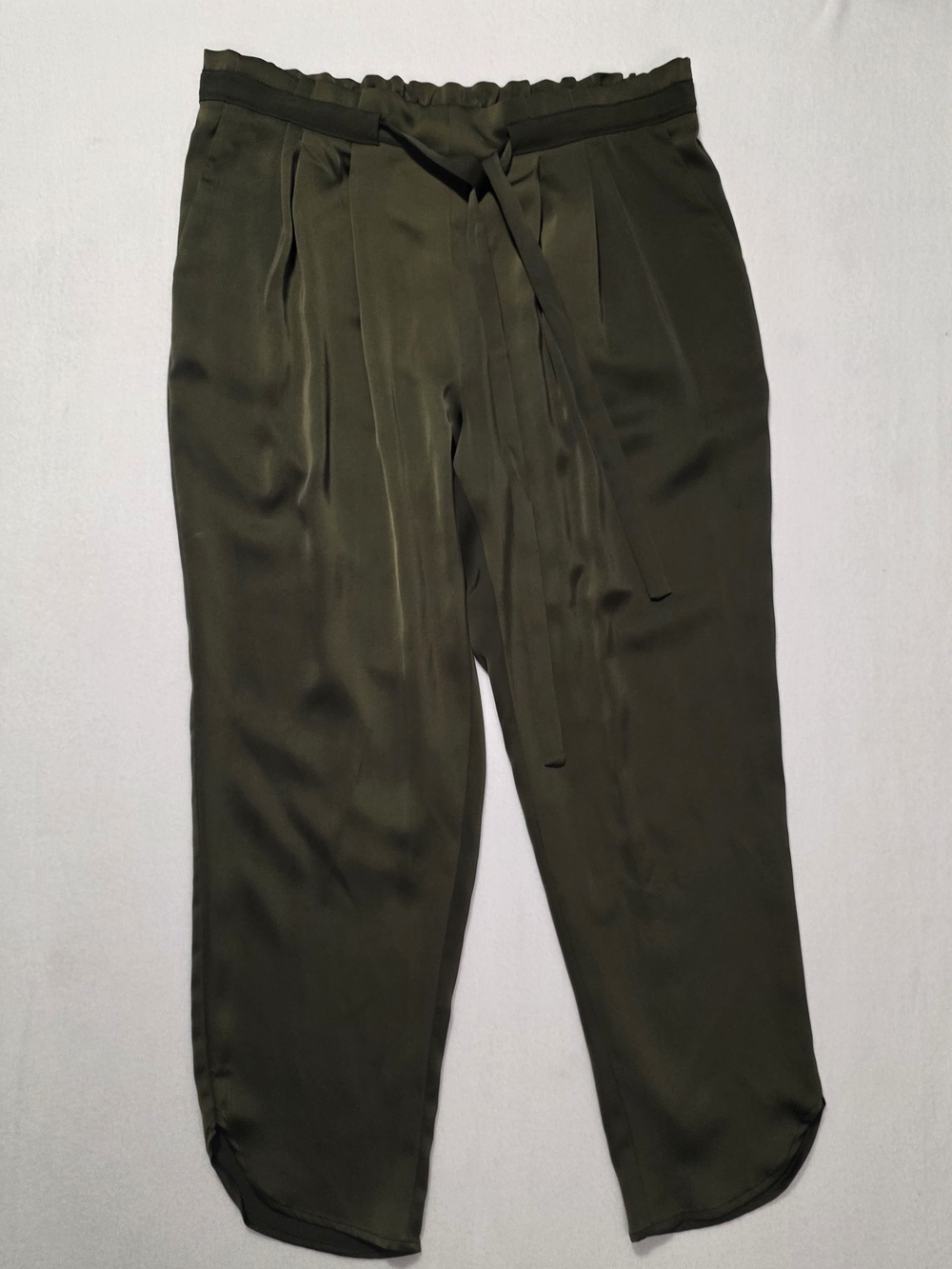 Nanette Nanette Lepore Olive Green Satin Paperbag Waist Tie Pants Size 6